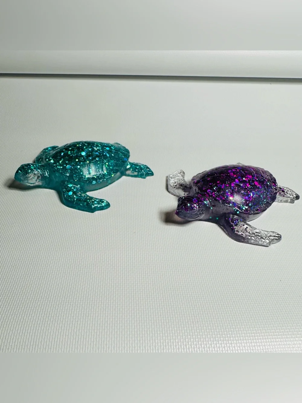 Handmade Glitter Resin Sea Turtle Set of 2 Teal & Purple